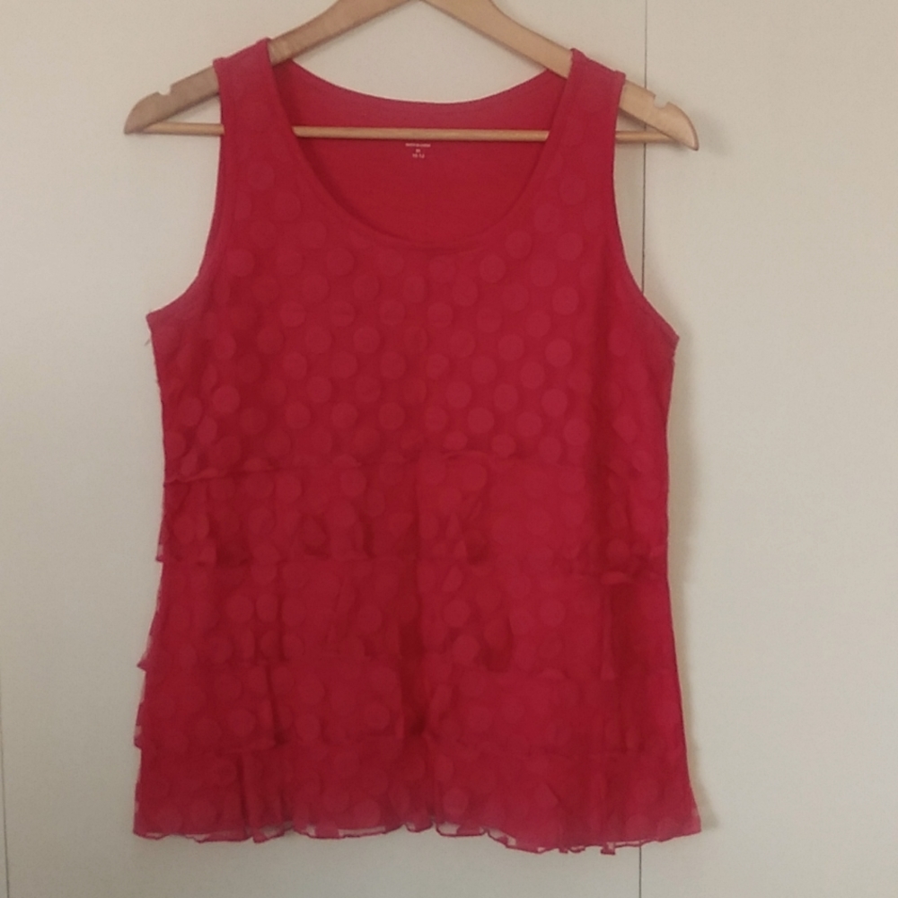 Coldwater Creek pink tank top polka dot sheer tiered in the front size Medium